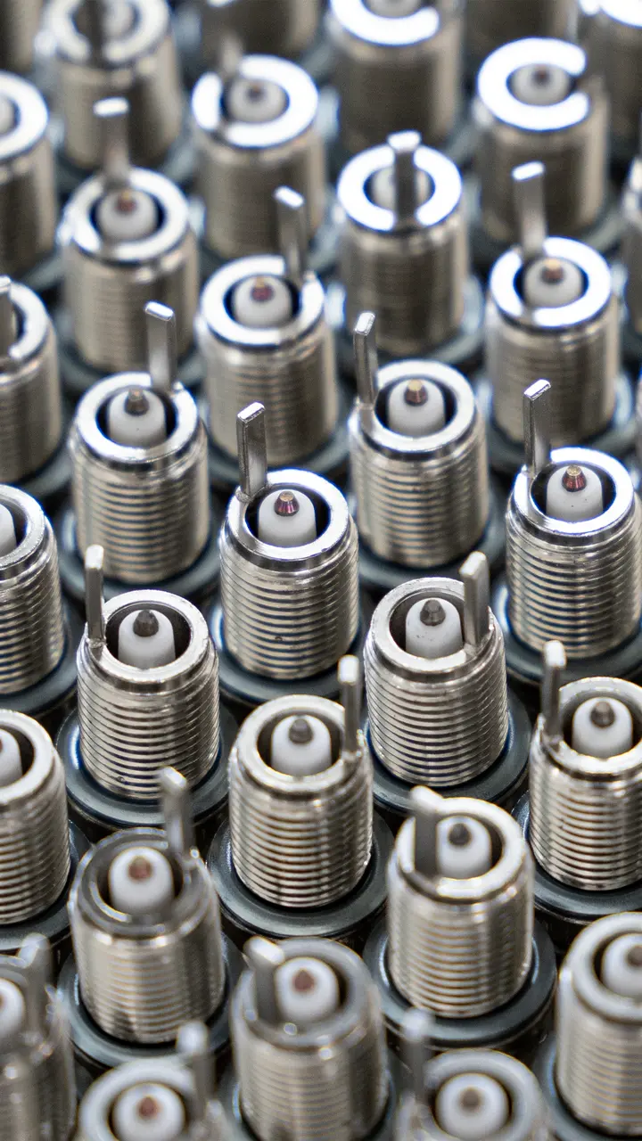 Finished spark plugs during quality inspection